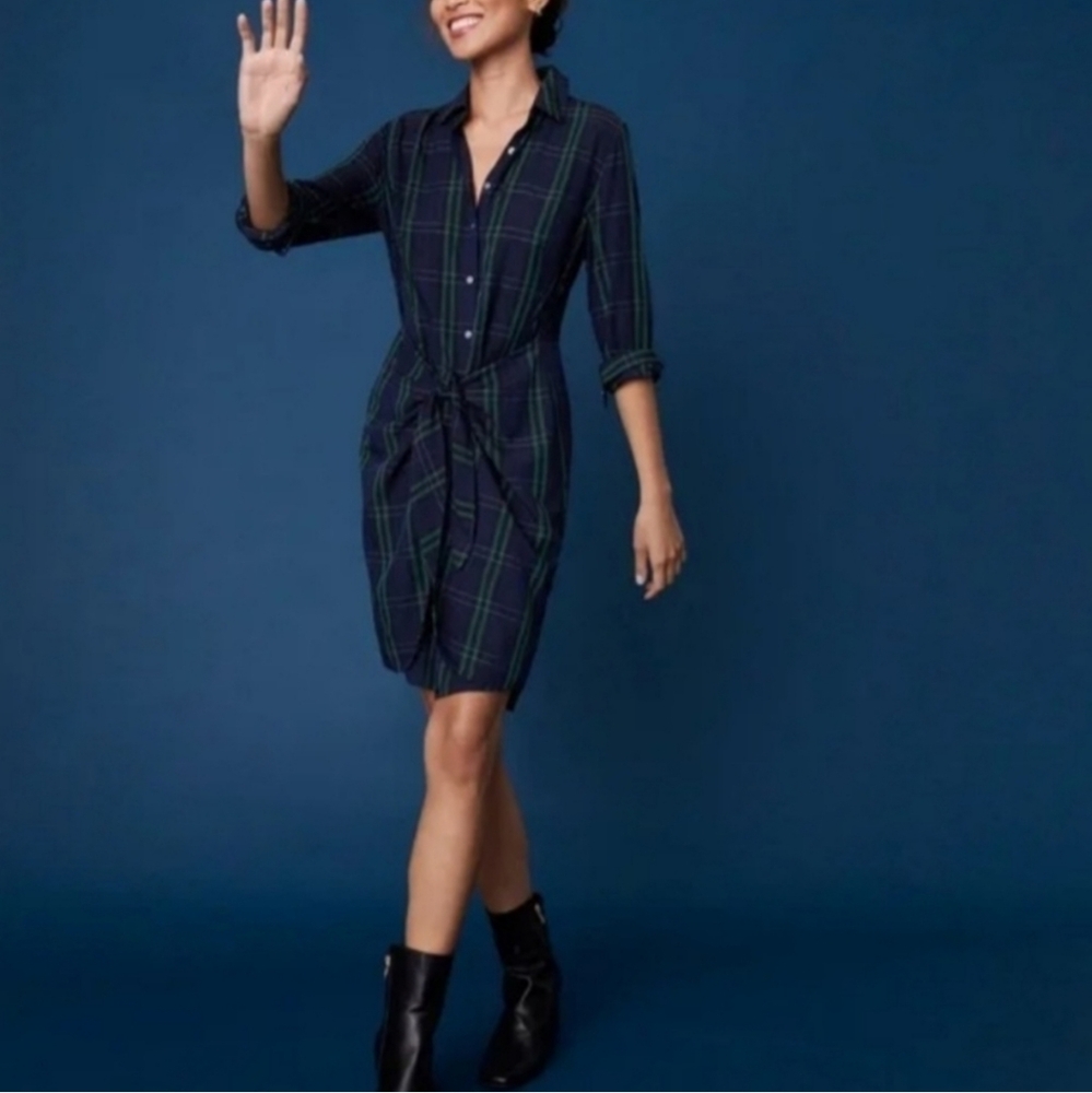 UNTUCKit Devon Green Plaid Shirt Dress Holiday Party Christmas Size 6